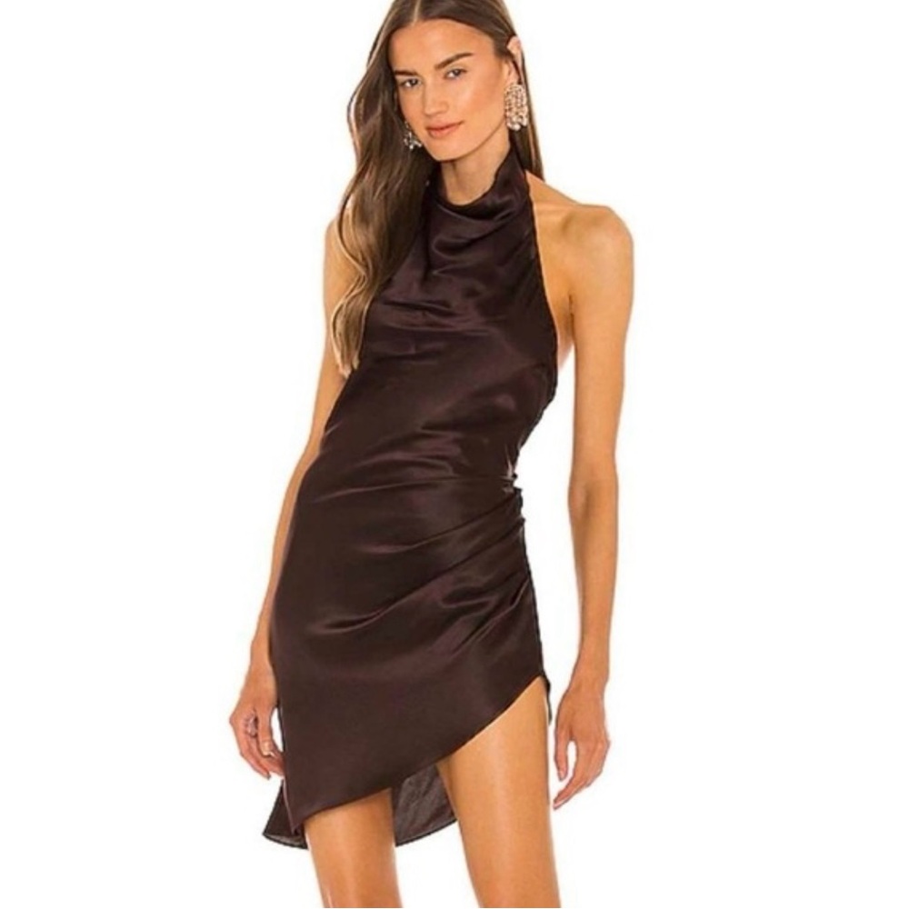 Amanda Uprichard Brown Satin Halter Dress